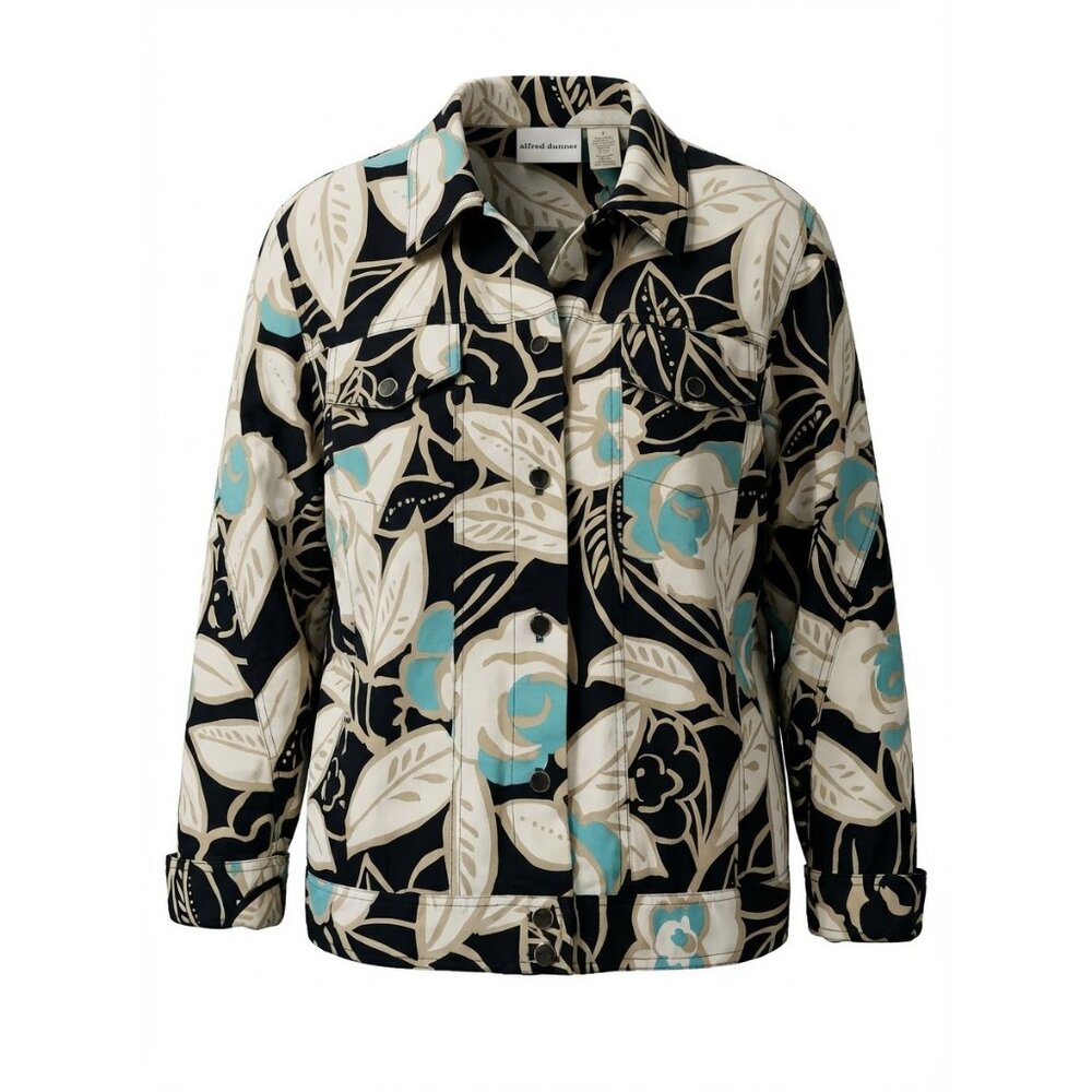 Alfred Dunner Womens Floral Print Button Down‎ Jacket Size 12 Cotton Blend